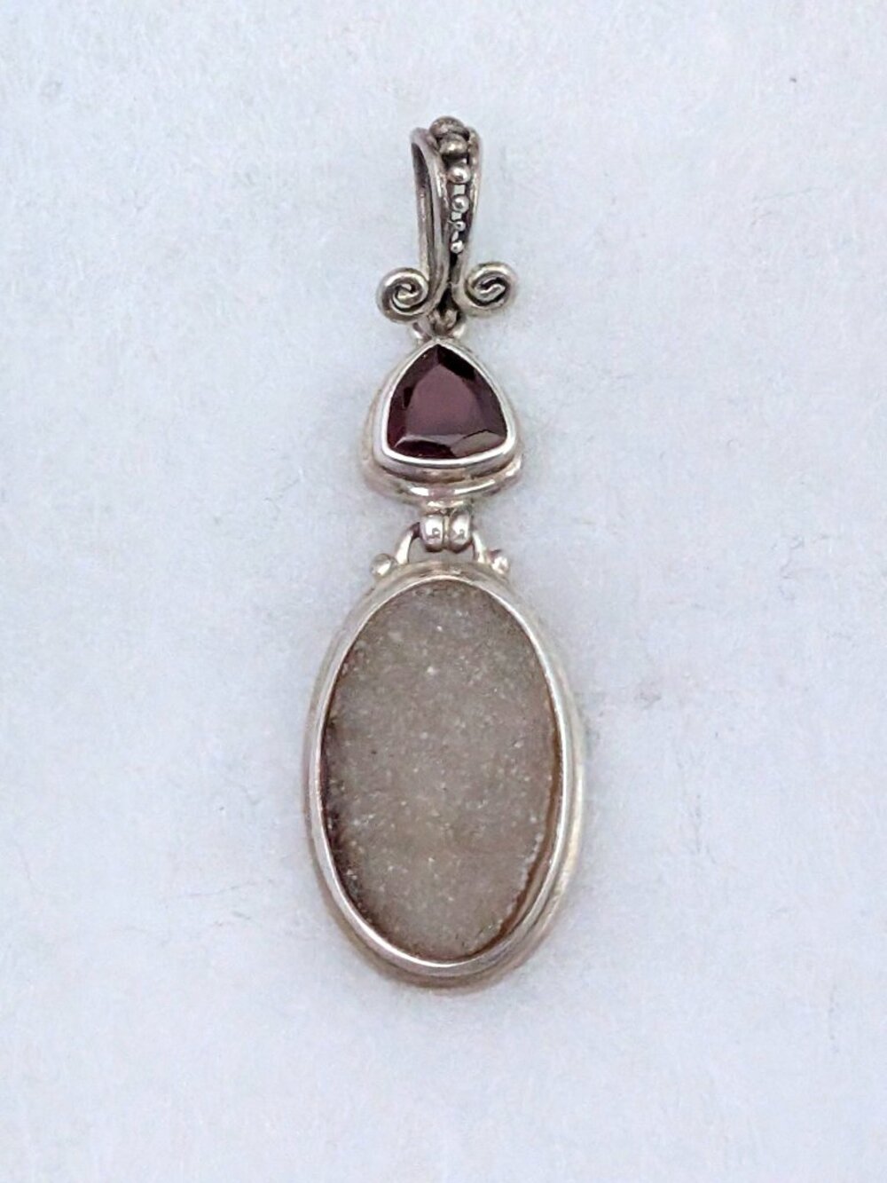 Vintage Solid Sterling 925 Druzi Red Garnet Pendant Charm